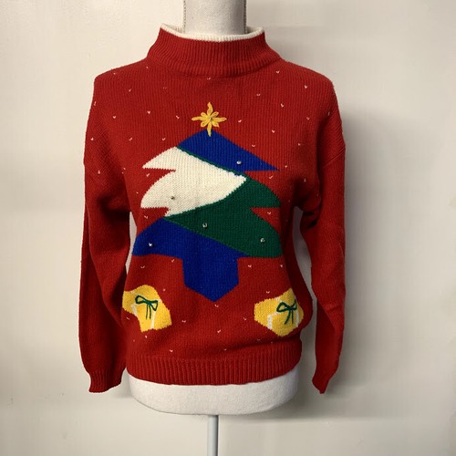 VTG Ugly Christmas Sweater Beaded Xmas 