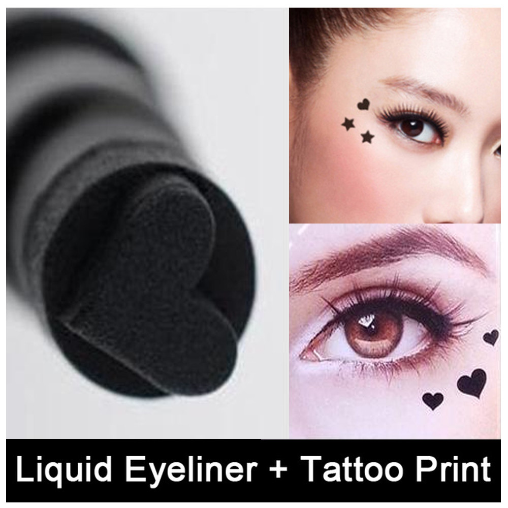 Eyeliner Liquide Double Embout Motif Tatouage Coeur - Noir Mat - Marque Dragon Ranee - Neuf Sous Blister