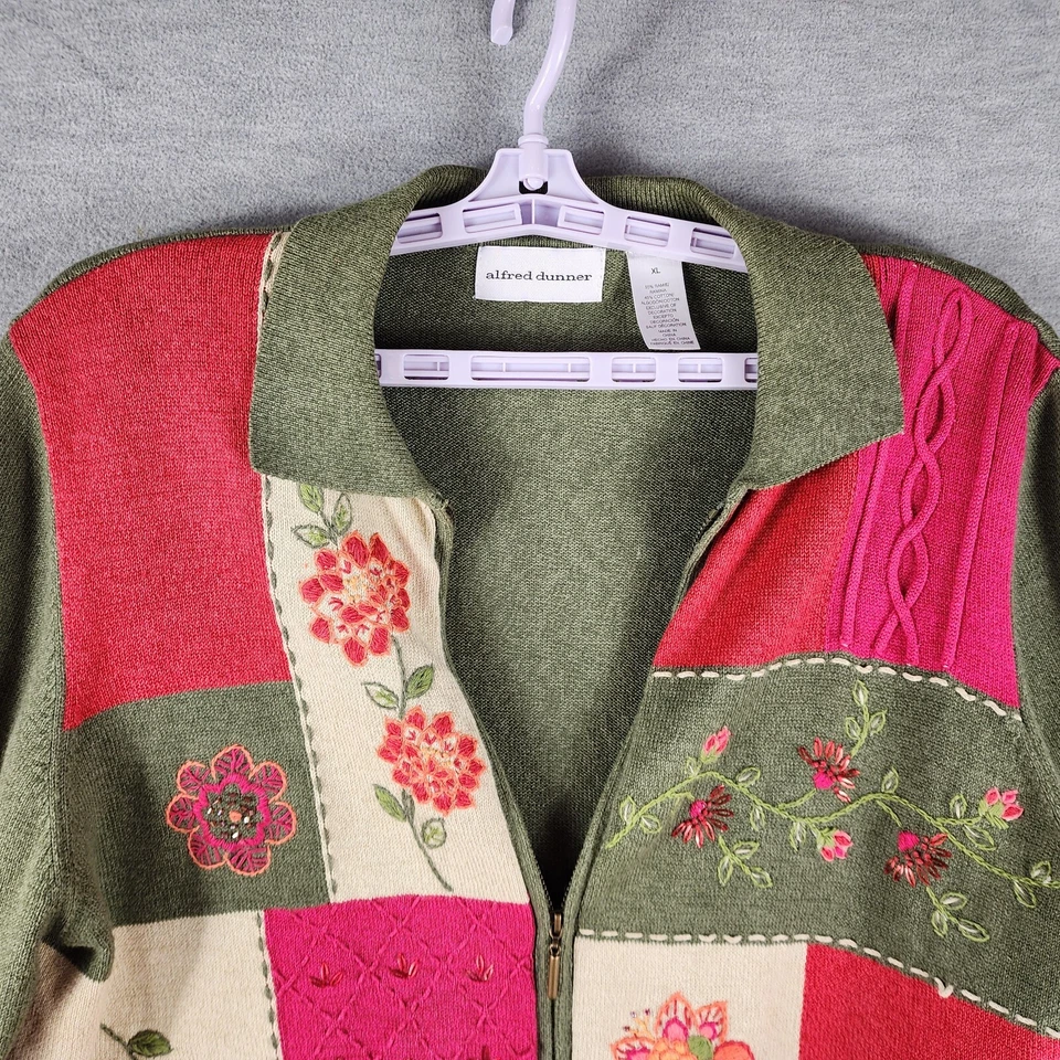 Cárdigan Suéter Alfred Dunner Mujer XL Multicolor Cremallera Parche Cuentas Sueltas Foto 3 de 4