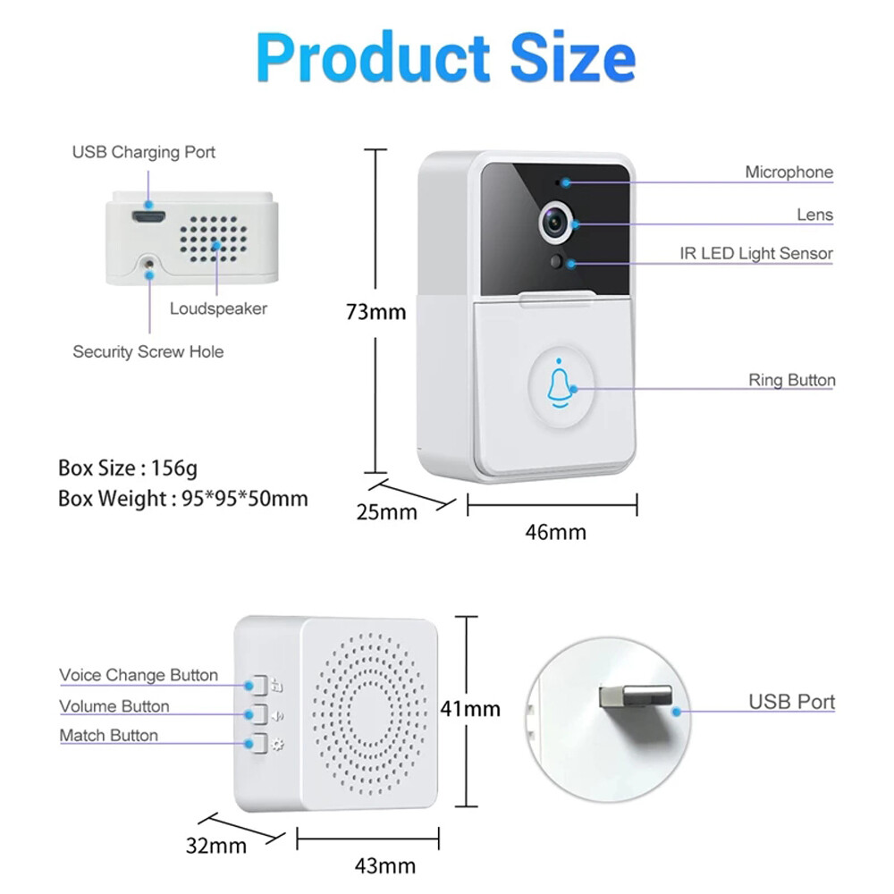Wireless Home Security Smart WiFi Doorbell Intercom Video Camera Door Bell Chime