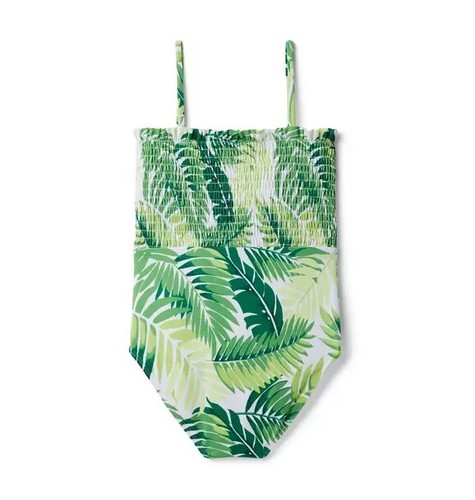 Janie and Jack L85506 Girls Green Palm Leaf Smocked Swimsuit Size 10 - Picture 2 of 3
