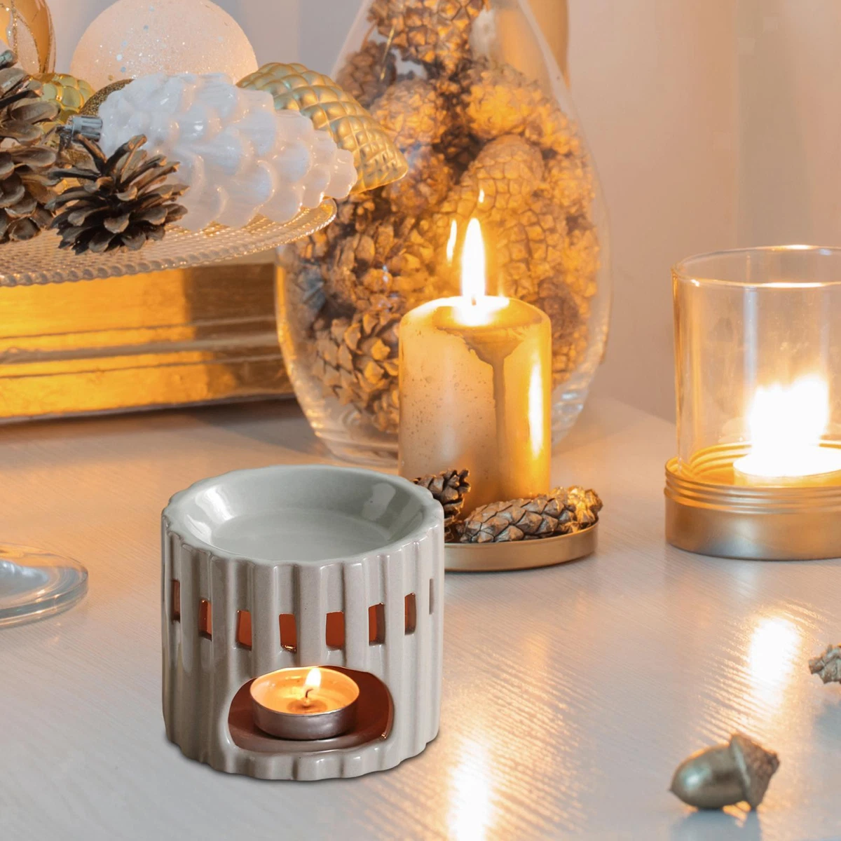 Ceramic Essential Oil Burner with Tea Light Candle Holder Desk Aroma Burner