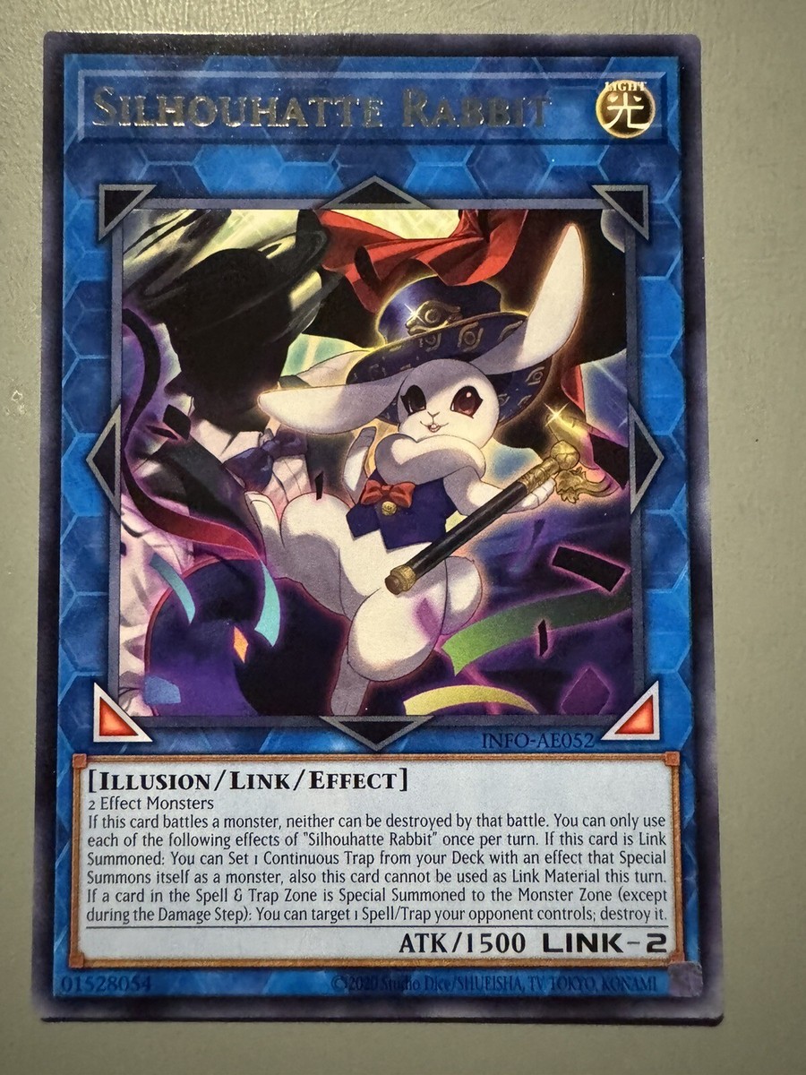 rabbit yugioh cards Silhouhatte (Quarter Century Secret Rare) - INFO-EN052 - Quarter Century Secret Rare You can only use this effect of Rescue Rabbit once per turn. YUGIOH SILHOUHATTE RABBIT (LINK) ASIA