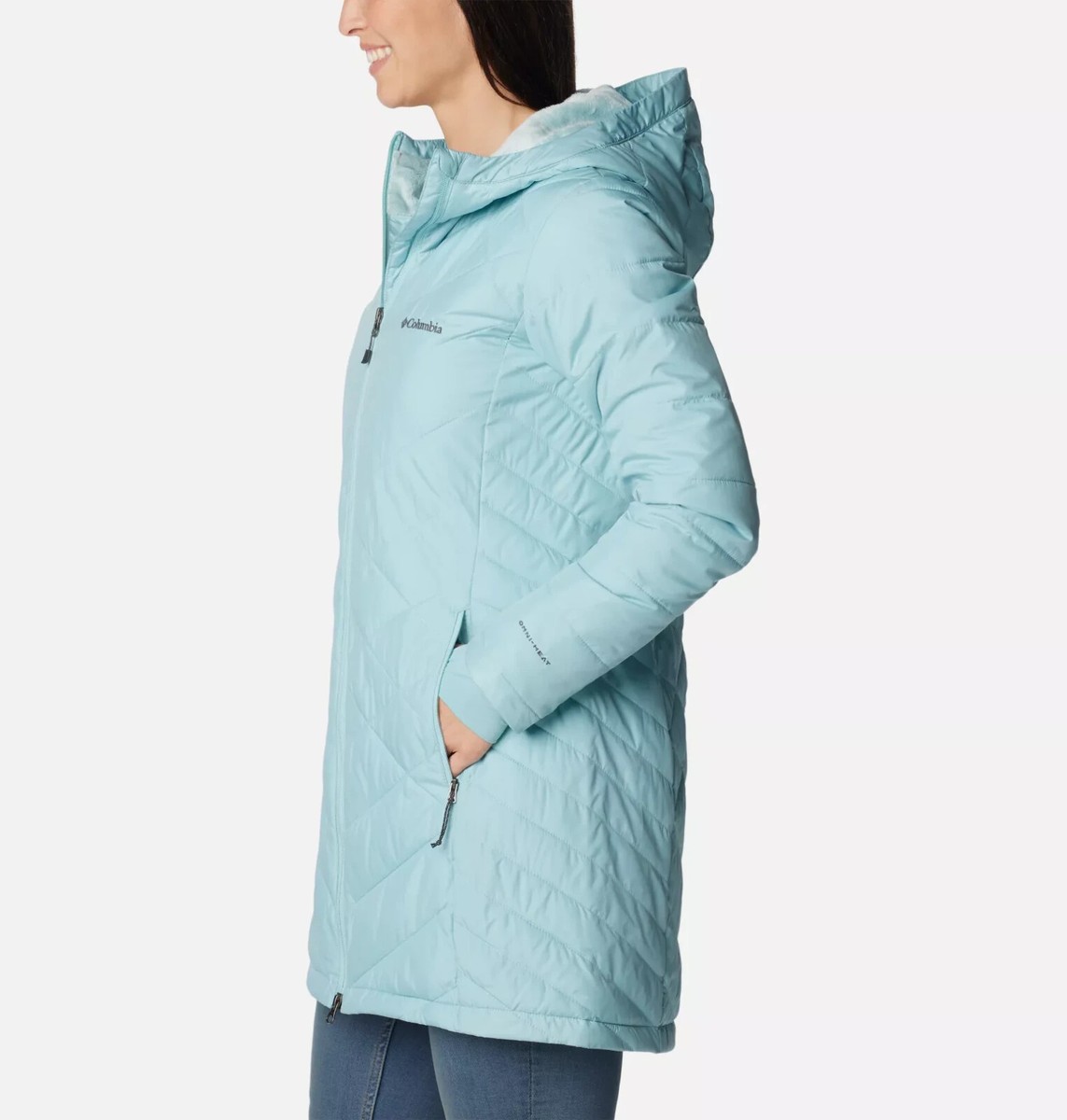 NWT Columbia Heavenly Long Hooded Jacket Aqua Haze Omni-Heat $160