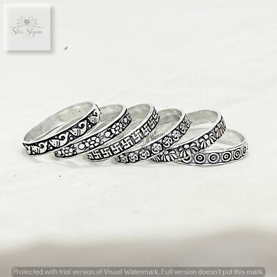 Silver Micro GS Band, Designer Aum Turquoise Lotus Round Oxidized Ring