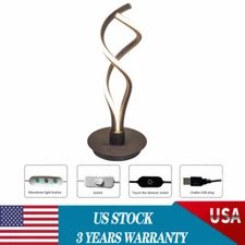 Modern LED Spiral Table Lamp Bedside Desk Decor Room Curved Light Fixture Black