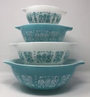 Pyrex Amish Turquoise Teal Butterprint Cinderella Nesting Mixing Bowls Set of 4