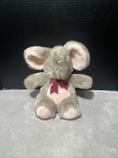 Vintage Mervyn's Playful Pals Gray Elephant Plush Pink Bow 12  Stuffed Toy Pet