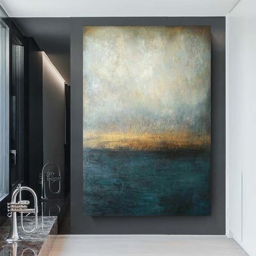 Grande peinture abstraite peinte à la main peinture sur toile maison décoration murale art 31*47in - Photo 3 sur 6