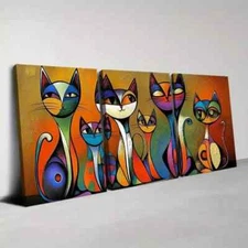 3pcs   Vibrant Abstract Colorful Cats  Wall Art Canvas Framed 50x70cm