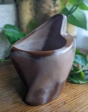 Vintage Frankoma Pottery Midcentury Freeform Brown Satin Glaze Planter