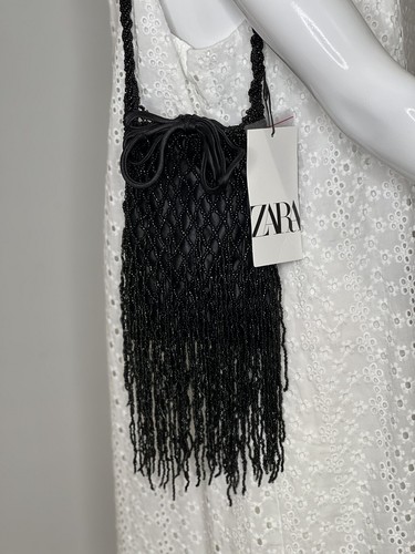 Zara clutch Bag black Embellished embroidered Shoulder Bag Jewel fringe New - Picture 11 of 18