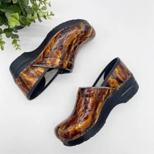 Dansko Bronze Brown Tiger's Eye Professional Clogs Size 39 Snakeskin Print Comfy