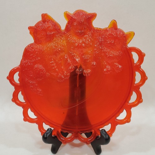 Geraldine Red Glass 8" TRIO of KITTENS Plate Westmoreland Summit Cats Vintage - Picture 2 of 11