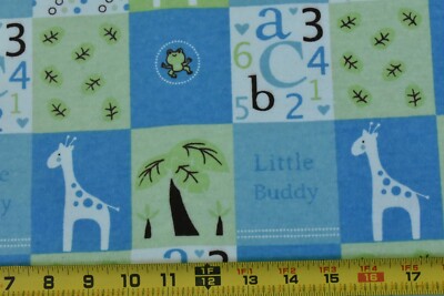 By 1/2 Yd, Baby-Print Blocks on Blue Green & White Flannel, Jo-Ann, B1620