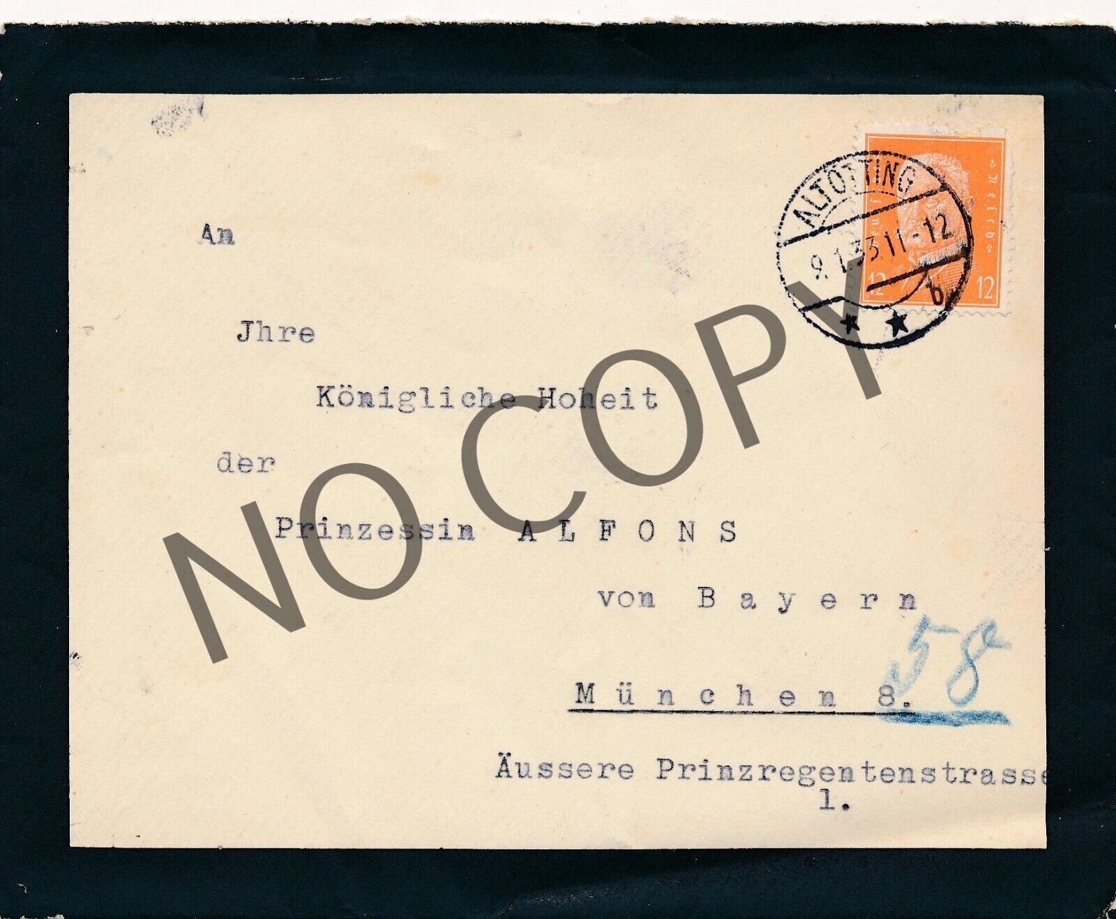 Brief Kondolenzschreiben an Prinzessin Alfons v. Bayern 1933 Major X9