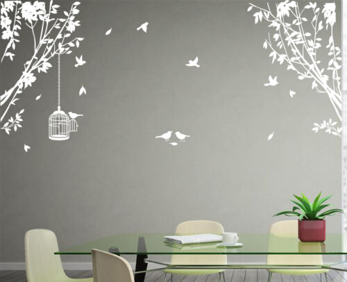 Large Side Wall Tree Sticker Birds and Cage Wall Art Vinyl Wall Decal Home Decor - Picture 1 of 6