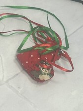 Small Fabric Heart Hanger Design Ornament. Red With Ribbons