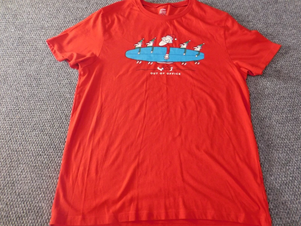 Camisa Antigua Azul Marino Para Hombre Grande Roja Navidad Papá Noel Gráfico Suave Lavado Foto 3 de 4