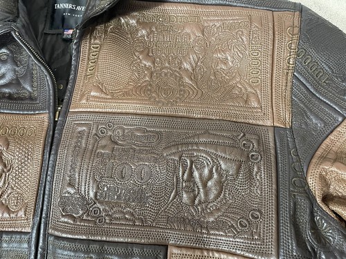 vintage Leather Tanners Avenue money textured jacket sz 3XL hip hop 90s y2k - Picture 6 of 11