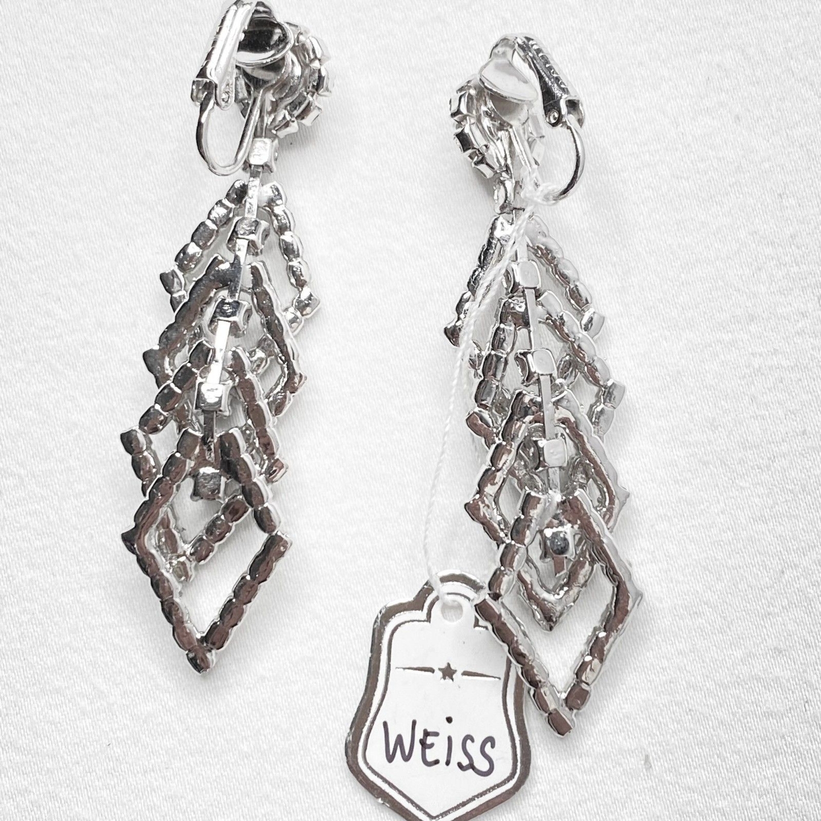 Weiss Dangle Drop Earrings Clear Tiny Rhinestones… - image 9