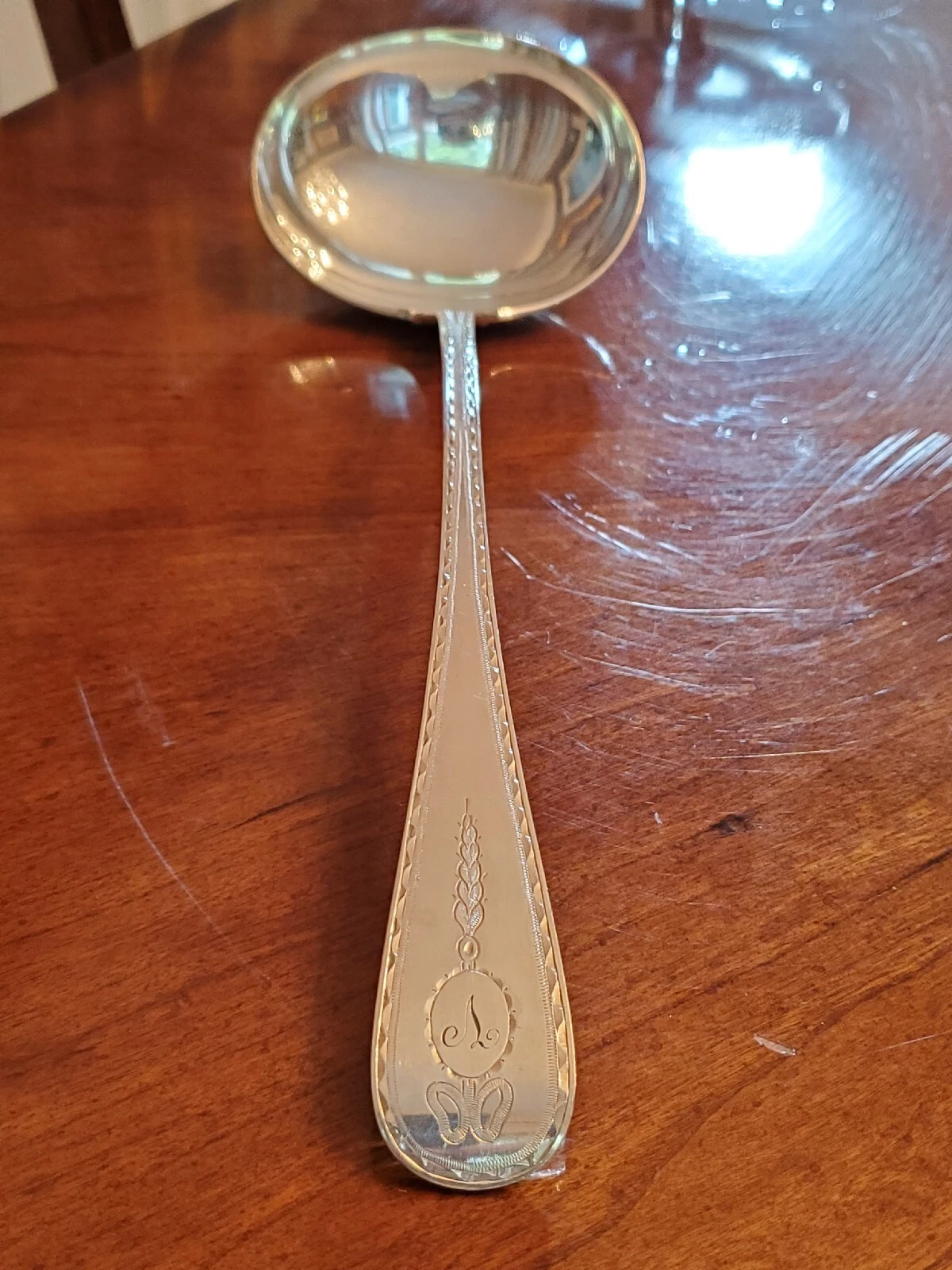Sheffiled Silver Plate Ladle A1 Makers Mark CE&S Bright Cut V Monogram