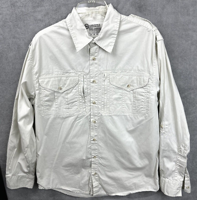 Task Force Heavy Duty Cargo Shirt Men L White Cotton Mesh Ventilated Button