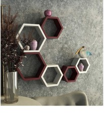 Hexagon wall shelf set of 6 hexagon wall shelf brown White