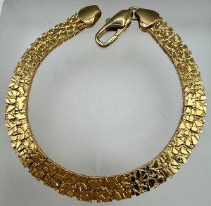 Authentic ESTATE VINTAGE GOLD PLATED TEXTURED FLAT NUGGET BRACELET UNISEX MEN WOMEN