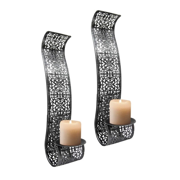 Dekoratives 2Er Set Wandkerzenhalter FüR Stumpenkerzen Aus Metall Silber-image