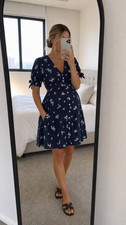 Gap Maternity Navy Blue Floral Button Front Mini Dress with Pockets - Size XS