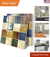 Heat Resistant Colorful Peel and Stick Wall Tiles - Art Deco Design 10 Sheets