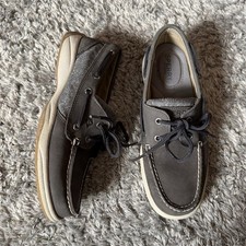 Women  s Sperrys Bluefish boat shoes gray with swirls, size 6