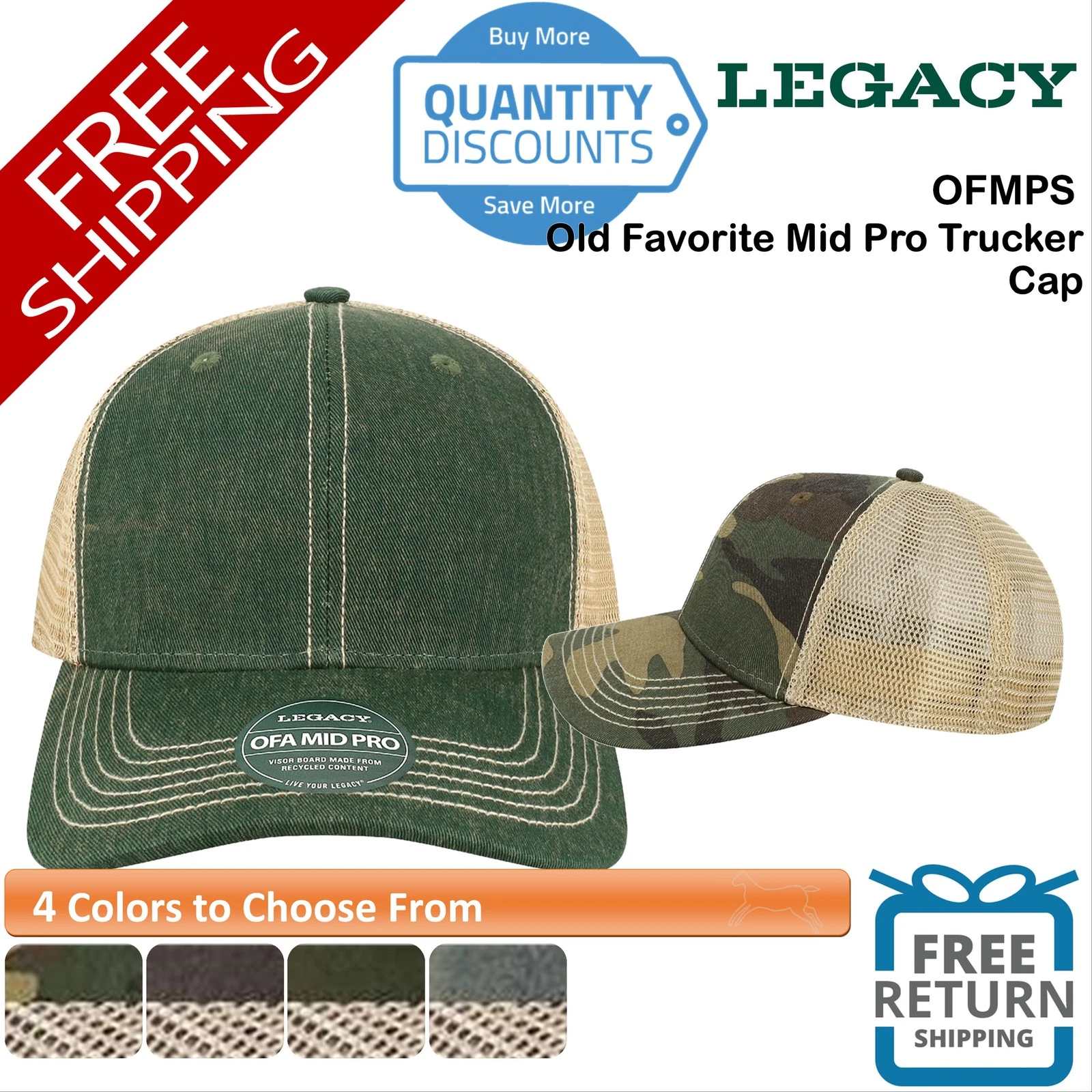 🔥 LEGACY Old Favorite Mid Pro Trucker Cap Hat six-panel, mid-profile OFMPS