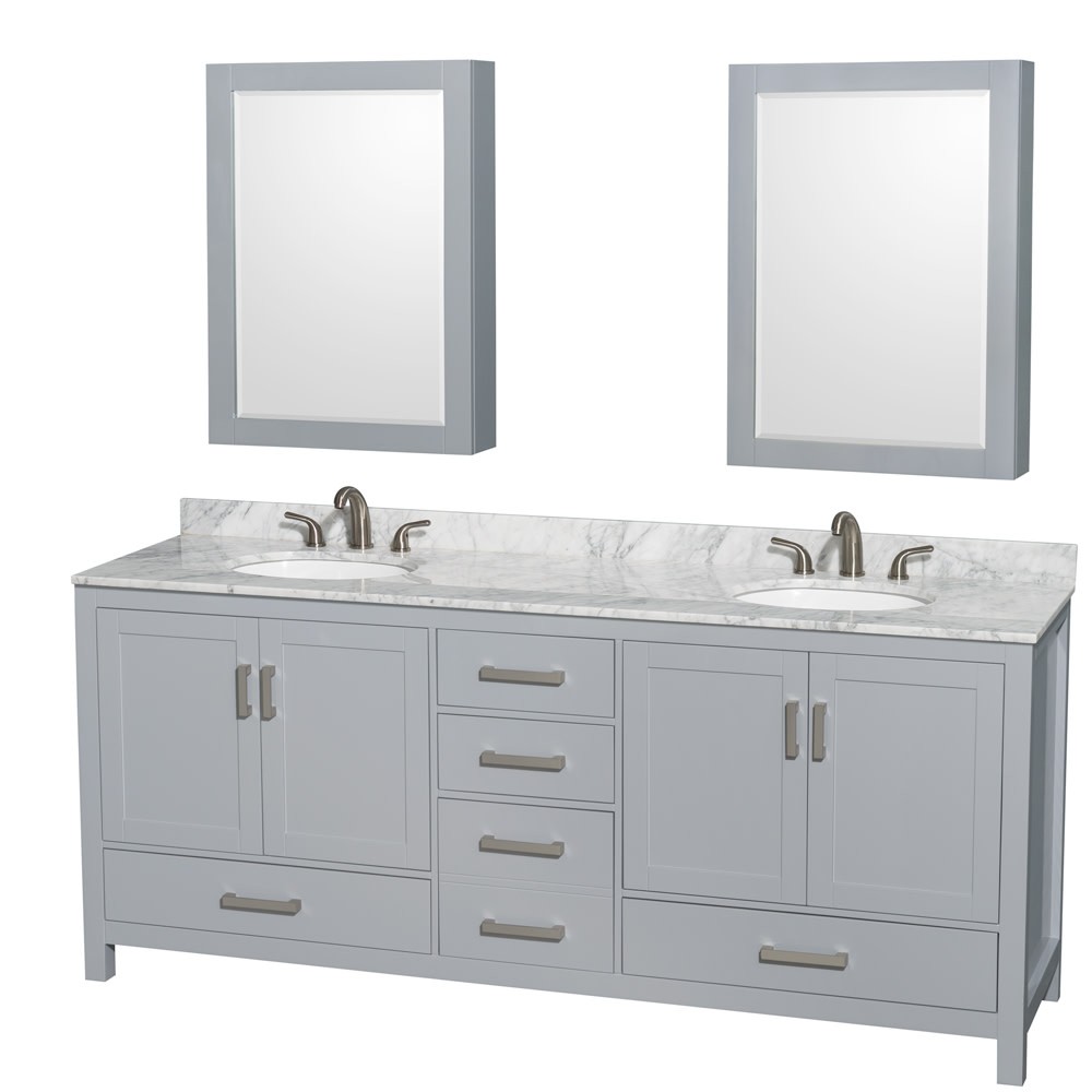 Wyndham Collection 80-inch Sheffield Bathroom Vanity in Gray White Carrara Marble