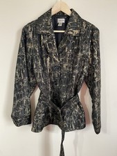 Chico's Black Metallic Gold OWLS Belted SPRING Blazer Jacket Buttons 2 L