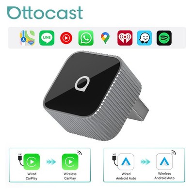 2in1 Ottocast USB Wireless CarPlay+Android Auto Adapter w/One-Click Disconnect