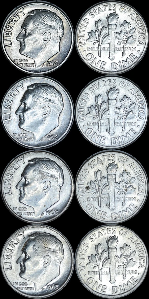 10 Roosevelt Dimes 1960,61,62,63,64 P&D Sets 90% Silver VF-XF-BU 💥💥 - Image 4 of 4