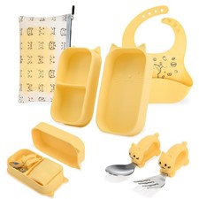 Portable Baby Plates with Suction, 6Pcs Travel Silicone Feeding Set for Toddl...