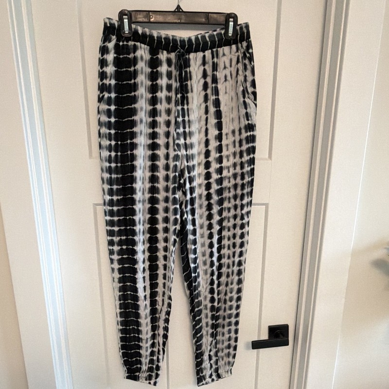 ePretty Women’s Black/White Tie-Dye Jogger Pants, Elastic Waist,  Pockets L