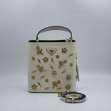 H5Prada Panier Small Bucket Bag, White Studde...