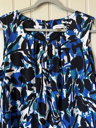 Women's Calvin Klein Sleeveless Blue, Green, Black, & White Print Blouse Size 1X - Picture 5 of 5