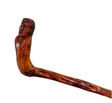 Vintage Antique 18/19C Carved Wood Man Knobby Swagger Knob Walking Stick Cane