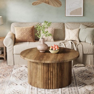 31.5'' Round Coffee Table, Farmhouse Circle Center Table Modern Accent Sofa Table