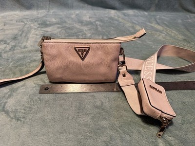 Guess Noelle Triple Compartment Crossbody In Pink With Pouch On Strap