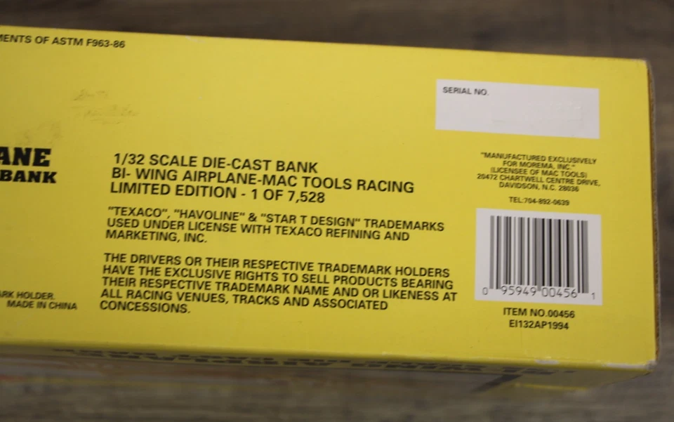 Mac Tools Racing Bi-Wing Airplane #28 Die Cast Coin Bank Racing Champions - Image 2 of 2