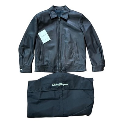 Salvatore Ferragamo Black Leather Zip Jacket Made in Italy Women's Size 46