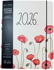 RAE DUNN 2026 Monthly Calendar Planner White Red Poppies MEDIUM Sz 9.75 X 7.5”