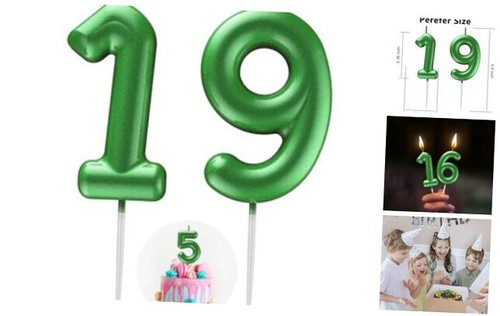 Number Candle Happy Birthday 3D Number Candles for Birthday Cake Party 19 Green