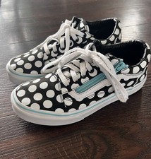 VANS Old Skool Kids' Black/White/ Teal Poka Dot Size 4 Pre-Owned Excellent